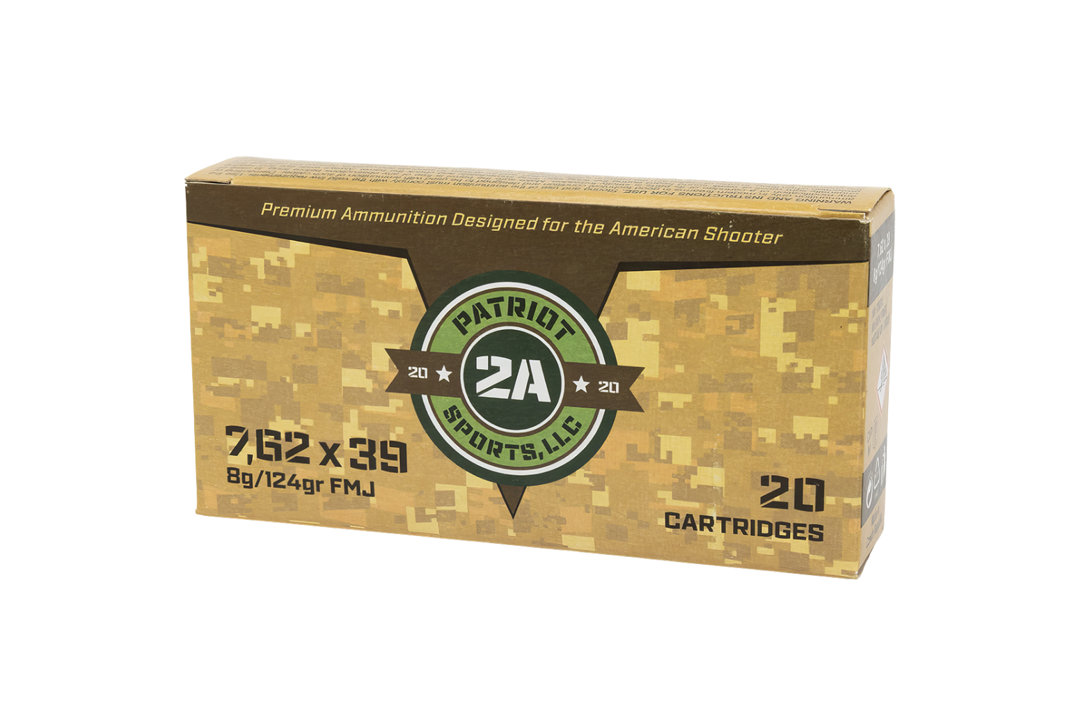 PATRIOT SPORTS 7.62X39 124G FMJ BRASS NON CORROSIVE 20RD BX 800RD CASE